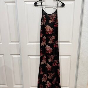 Free People Black Floral Print Maxi Slip Dress Size XS